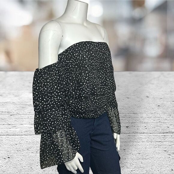 Bebe Off The Shoulder Long Sleeve Polka Dot Blouse Size Large - Picture 3 of 7